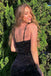 Black Sequined Spaghetti Straps Mermaid Backless Prom Dress with Slit OM0166
