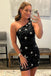 Sheath Black One Shoulder Sequins Short Homecoming Dresses With Stars, Cocktail Dress OM0360