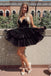 Cute Black Spaghetti Straps V Neck Tiered Short Homecoming Dress, Sweet 16 Dress OMH0247