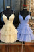 Cute Black Spaghetti Straps V Neck Tiered Short Homecoming Dress, Sweet 16 Dress OMH0247