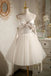 A Line Tulle Ivory Spaghetti Straps V Neck Tulle Short Prom Dress, Homecoming Dresses OMH0126