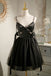 A Line Tulle Ivory Spaghetti Straps V Neck Tulle Short Prom Dress, Homecoming Dresses OMH0126