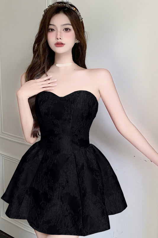 Cute A Line Ivory Lace Appliques Strapless Homecoming Dresses, Sweet 16 Dresses OMH0113