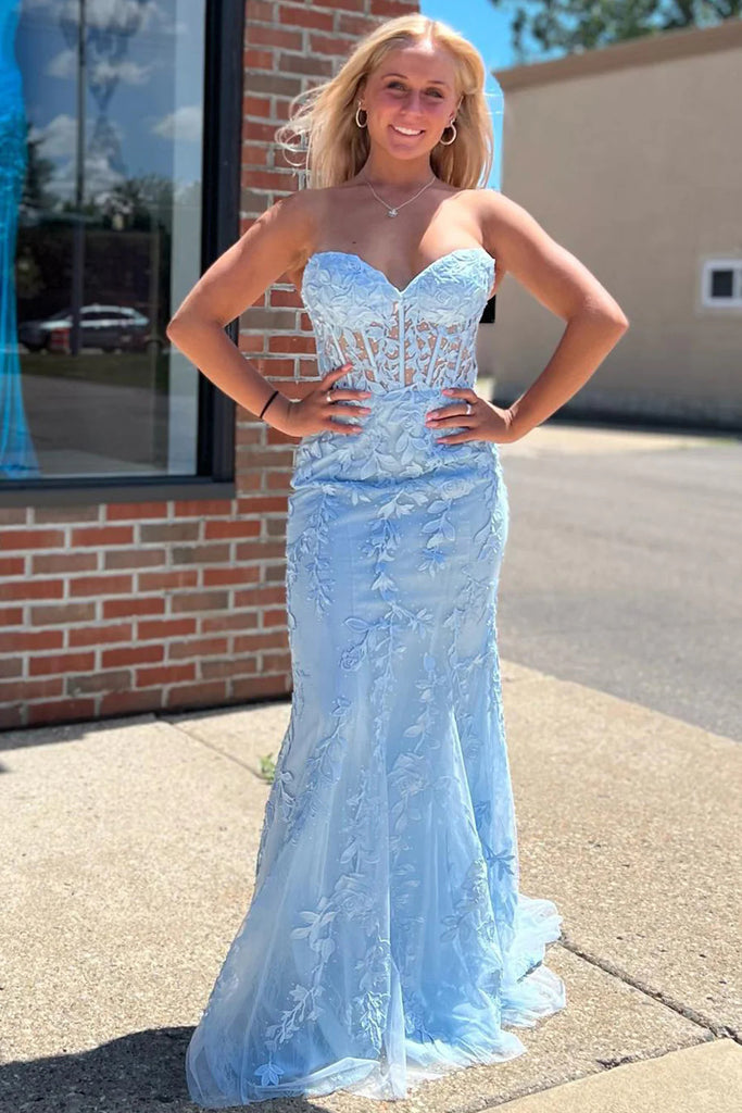 Black Mermaid Sweetheart Strapless Prom Dresses With Appliques, Evening Gowns OM0361