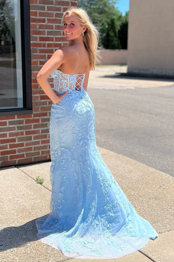 Black Mermaid Sweetheart Strapless Prom Dresses With Appliques, Evening Gowns OM0361