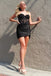 Black Sweetheart Strapless Mermaid Lace Short Party Dress, Homecoming Dresses OMH0191