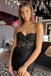 Black Sweetheart Strapless Mermaid Lace Short Party Dress, Homecoming Dresses OMH0191