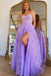 Sparkly A line Blue Sweetheart Strapless Appliques Prom Dresses with Slit Pockets OM0255