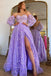 Sparkly A line Blue Sweetheart Strapless Appliques Prom Dresses with Slit Pockets OM0255