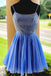 A line Spaghetti Straps Chiffon Blue Homecoming Dresses with Beading, Cocktail Dress OMH0038
