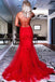 Blue Mermaid Lace Appliques Scoop Prom Dresses With Tulle, Party Dresses OM0362