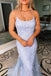 Blue Mermaid Lace Appliques Scoop Prom Dresses With Tulle, Party Dresses OM0362