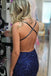 Royal Blue Sequined V neck Spaghetti Straps Short Sheath Prom Homecoming Dresses OMH0020
