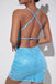 Sheath Blue Sequins Draped Criss Cross Short Homecoming Dresses, Mini Cocktail Dress OMH0112