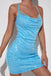 Sheath Blue Sequins Draped Criss Cross Short Homecoming Dresses, Mini Cocktail Dress OMH0112