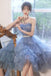 Glitter A Line Blue Sequins Tulle Tiered Homecoming Dresses, New Style Prom Dress OMH0224