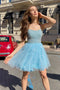 Sky Blue Sequins Lace Beading Bodice Short Prom Dresses, Homecoming Graduation Dress OMH0059