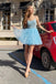Sky Blue Sequins Lace Beading Bodice Short Prom Dresses, Homecoming Graduation Dress OMH0059