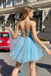Sky Blue Sequins Lace Beading Bodice Short Prom Dresses, Homecoming Graduation Dress OMH0059