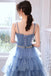 Glitter A Line Blue Sequins Tulle Tiered Homecoming Dresses, New Style Prom Dress OMH0224