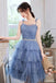 Glitter A Line Blue Sequins Tulle Tiered Homecoming Dresses, New Style Prom Dress OMH0224