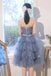 Glitter A Line Blue Sequins Tulle Tiered Homecoming Dresses, New Style Prom Dress OMH0224