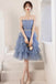 Glitter A Line Blue Sequins Tulle Tiered Homecoming Dresses, New Style Prom Dress OMH0224