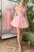 Cute A line Blush Pink Strapless Tulle Hand Made Flowers Homecoming Dress, Graduation Dress OMH0253