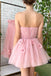 Cute A line Blush Pink Strapless Tulle Hand Made Flowers Homecoming Dress, Graduation Dress OMH0253