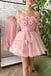 Cute A line Blush Pink Strapless Tulle Hand Made Flowers Homecoming Dress, Graduation Dress OMH0253