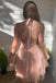 A Line Ruffles Halter V Neck Tulle Short Prom Dresses, Mini Homecoming Dresses OMH0183