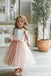 Blush Pink A Line Skirt Flower Girl Dress, Round Neck Tulle Cute Gril Dress with Appliques OMF0004
