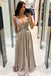 Sparkly A line Burgundy V neck Long Prom Dresses, Simple Evening Dresses OM0032