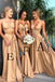Elegant A Line Mermaid Deep V Neck Long Blue Backless Bridesmaid Dresses with Slit SK09