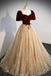 Sparkly A Line Puffy Sleeves Sweetheart Burgundy And Champagne Prom Dresses OM0364