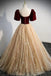 Sparkly A Line Puffy Sleeves Sweetheart Burgundy And Champagne Prom Dresses OM0364
