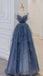 Gorgeous A-Line Spaghetti Straps Royal Blue Tulle Prom Dresses with Layers OM0063