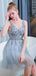 Bling A Line V Neck Light Blue Short Homecoming Dresses With Beading PDO42