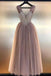 Charming Beaded V-neck Prom Dresses A Line Floor Length Evening Gowns PDN84