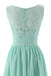 Mint Green V Neck Long Simple Pleated Bridesmaid Dress with Lace PPD57