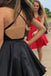 Simple A line V Neck Satin Spaghetti Straps Black Short Homecoming Dress, Sweet 16 Dresses SK47