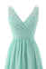 Mint Green V Neck Long Simple Pleated Bridesmaid Dress with Lace PPD57