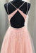 Blush V Neck Prom Dress with Straps, Long Prom Gown with Appliques PDJ49