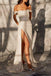 Sparkle Mermaid Off the Shoulder Wedding Gown With High Slit, Shine Dress Wedding Party OW0108