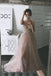 Dusty Pink A Line Tulle Prom Dress, V Neck Long Graduation Dress with Rhinestone PDJ48