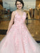 Elegant Pink Ball Gown Prom Dresses With Lace Appliques PDO90