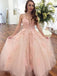 Elegant Pink Ball Gown Prom Dresses With Lace Appliques PDO90