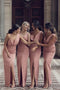 Beautiful Sheath Sleeveless Pink Long Bridesmaid Dress with Split PDG54