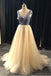 A Line V Neck Beading Tulle Long Prom Dress, Party Dresses PDE84