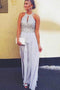 A Line Chiffon Beaded Sleeveless Long Open Back Prom Dresses PDH25